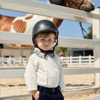 Navy Blue Check Collar Detail Cotton Two-Piece Set