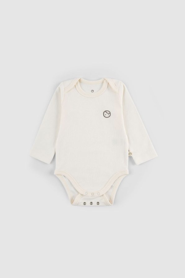 Long Sleeve Adjustable Snapsuit Ecru Organic Cotton