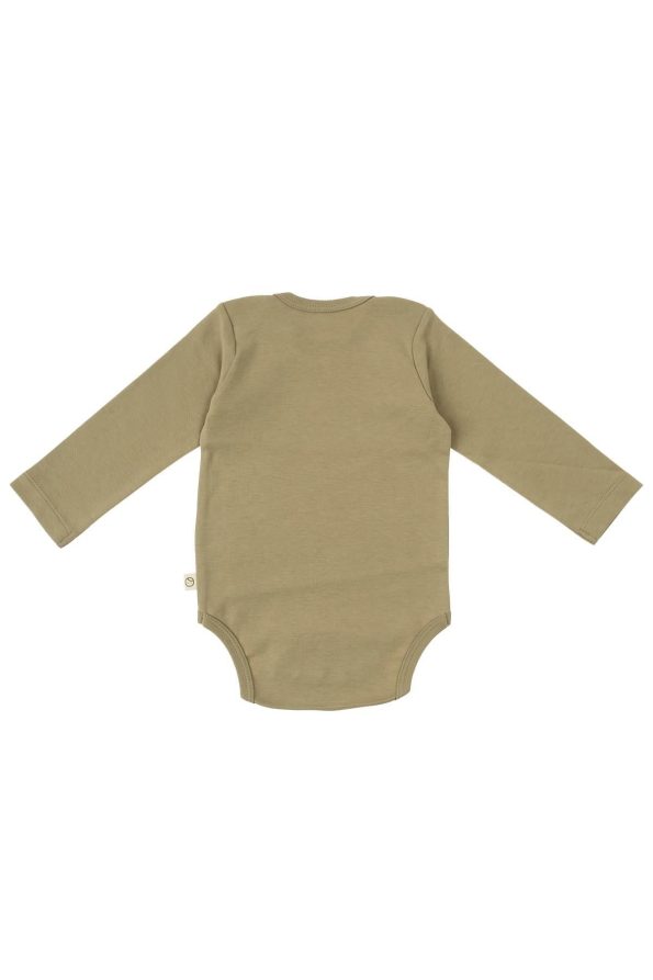 Adjustable Long Sleeve Snapsuit in Olive Organic Cotton