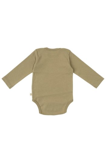 Adjustable Long Sleeve Snapsuit in Olive Organic Cotton