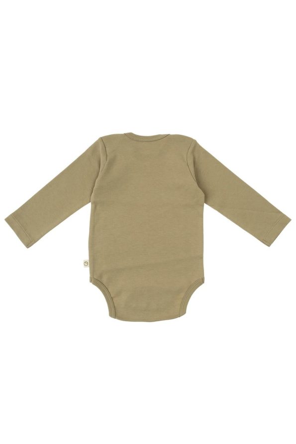 Adjustable Long Sleeve Snapsuit in Olive Organic Cotton