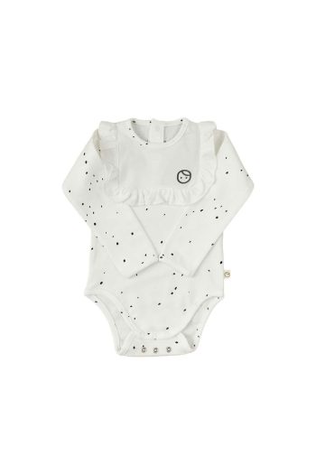 Long Sleeve Ruffled Adjustable Snap Bodysuit Cosmos White Organic Cotton