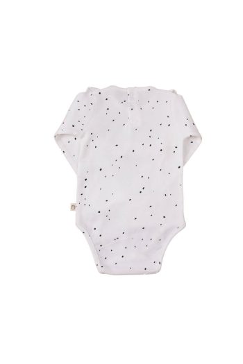 Long Sleeve Ruffled Adjustable Snap Bodysuit Cosmos White Organic Cotton