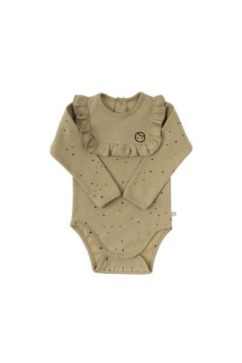 Long Sleeve Ruffled Adjustable Snap Bodysuit Cosmos Khaki Organic Cotton