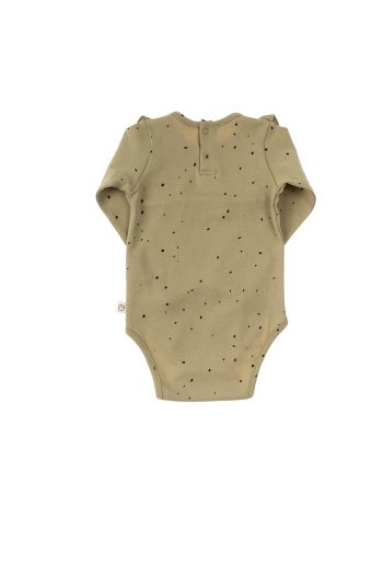 Long Sleeve Ruffled Adjustable Snap Bodysuit Cosmos Khaki Organic Cotton