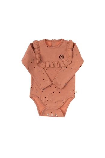 Long Sleeve Ruffled Adjustable Snaps Bodysuit Cosmos Pink Organic Cotton