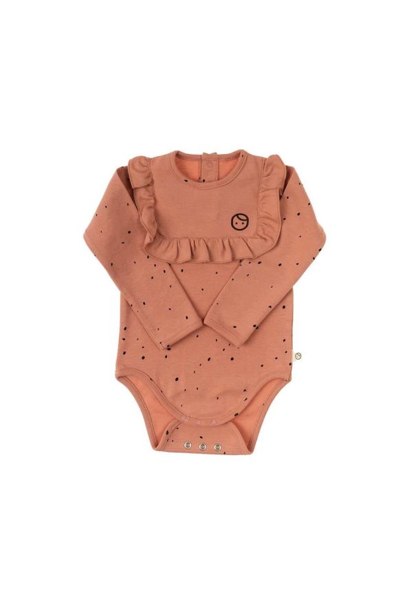 Long Sleeve Ruffled Adjustable Snaps Bodysuit Cosmos Pink Organic Cotton