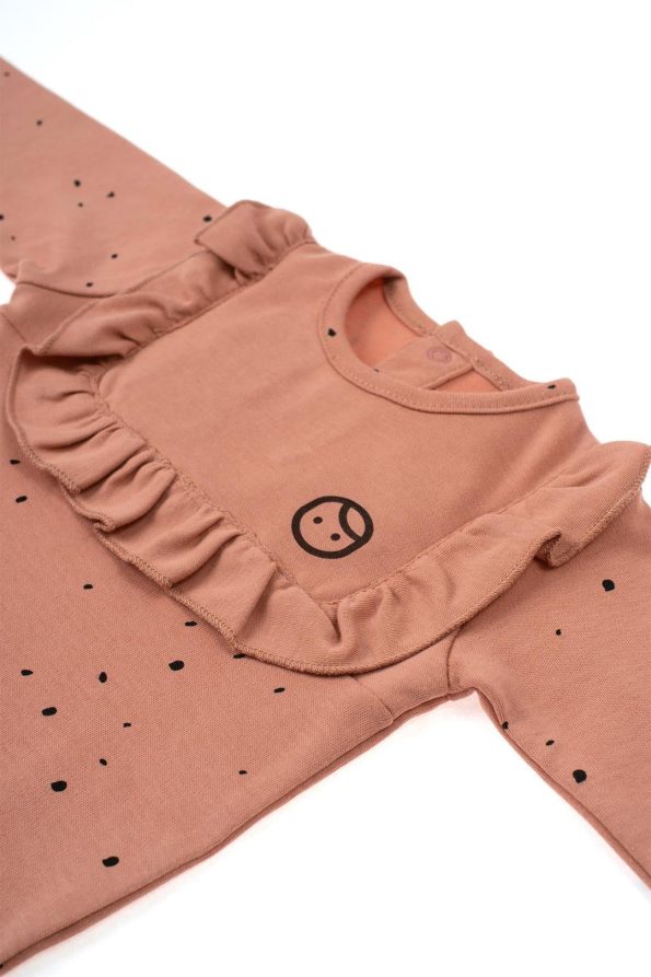 Long Sleeve Ruffled Adjustable Snaps Bodysuit Cosmos Pink Organic Cotton