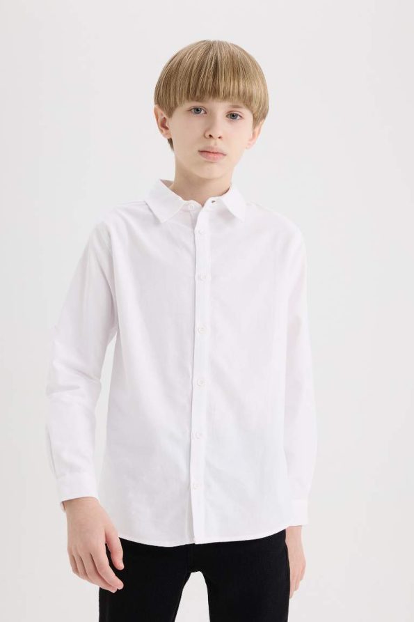 Boys' Long Sleeve Polo Collar Oxford Shirt