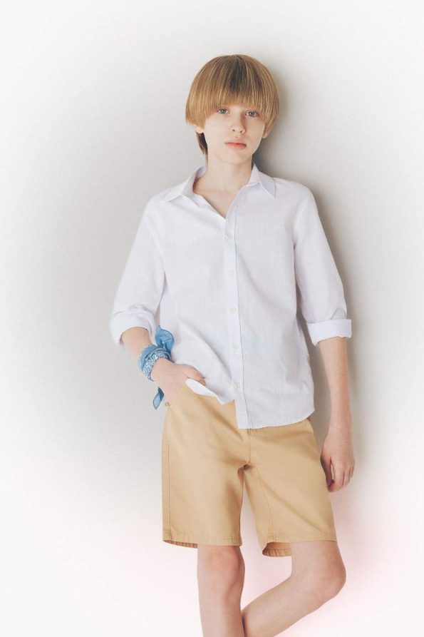 Boys' Long Sleeve Basic Polo Shirt in Linen Look