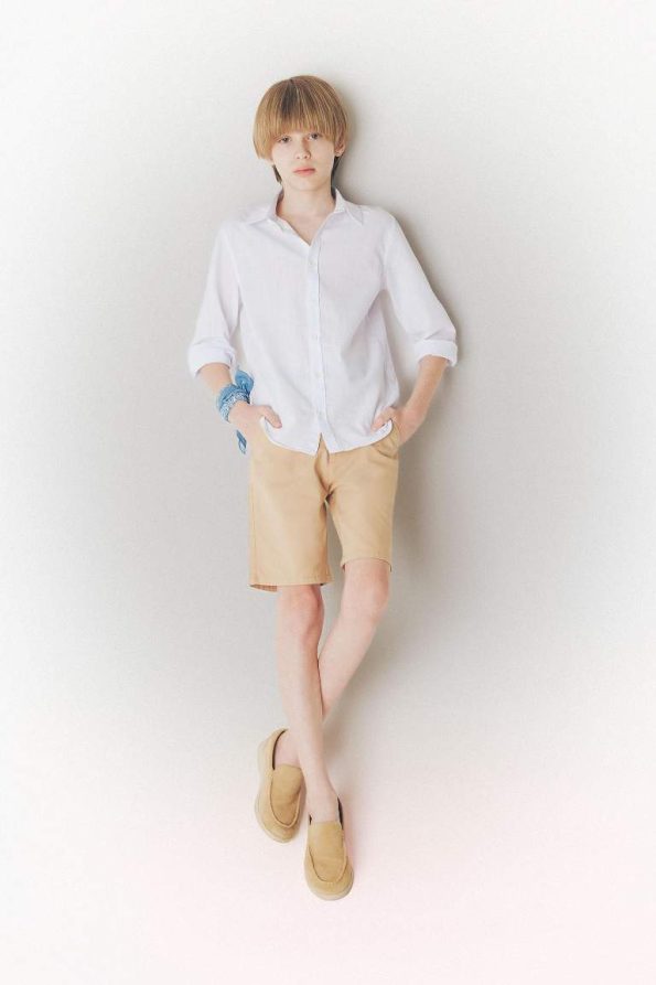 Boys' Long Sleeve Basic Polo Shirt in Linen Look