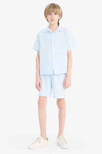 Boys' Oversized Loose Fit Polo Collar Short Sleeve Muslin Shirt