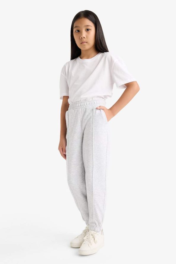 Girls' Basic Solid Color School Jogger Pants with Elastic Waist