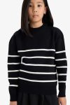 Girls' Striped Crew Neck Knit Sweater