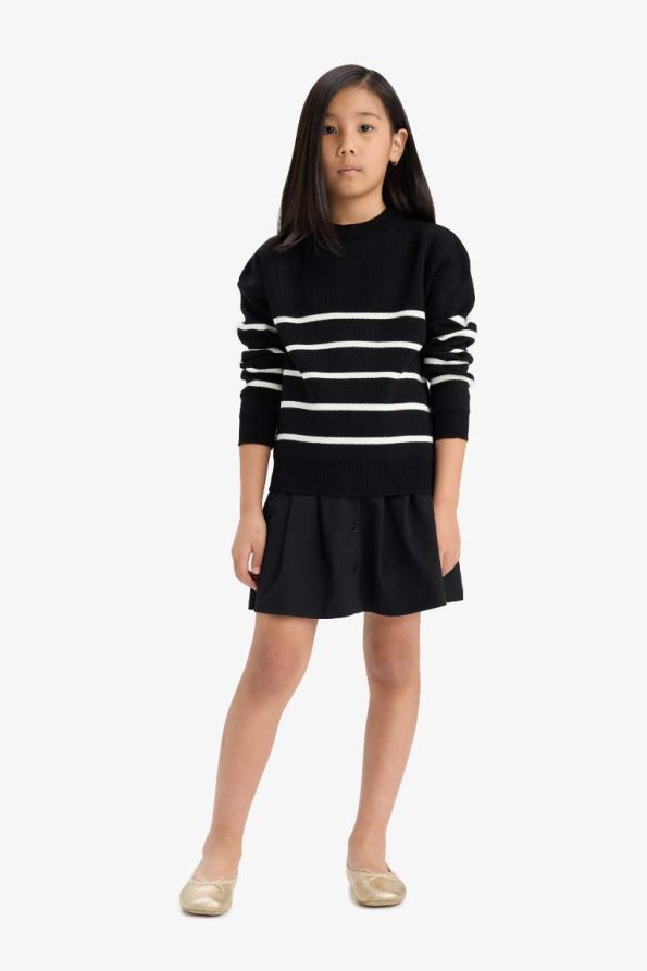 Girls' Striped Crew Neck Knit Sweater