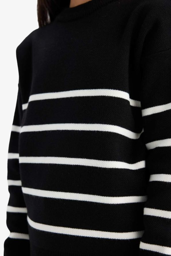 Girls' Striped Crew Neck Knit Sweater