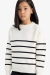 Girls' Striped Crew Neck Knit Sweater