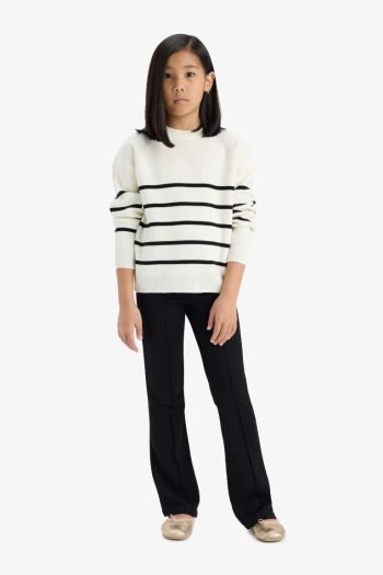 Girls' Striped Crew Neck Knit Sweater