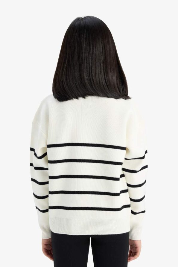 Girls' Striped Crew Neck Knit Sweater