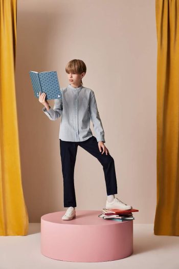 Boys' Long Sleeve Basic Linen Look Shirt with Stand Collar