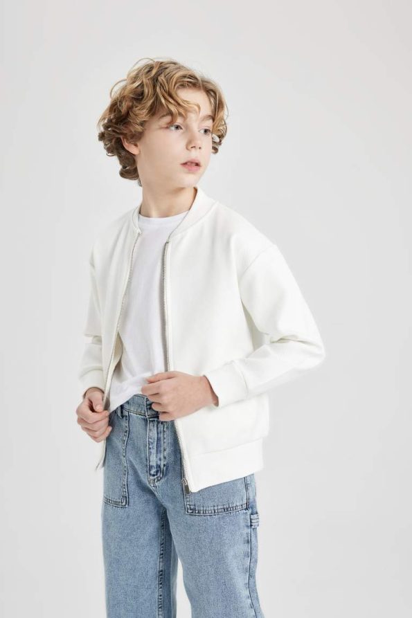 Boys' College Style Zip-Up Lightweight Bomber Jacket with Pockets