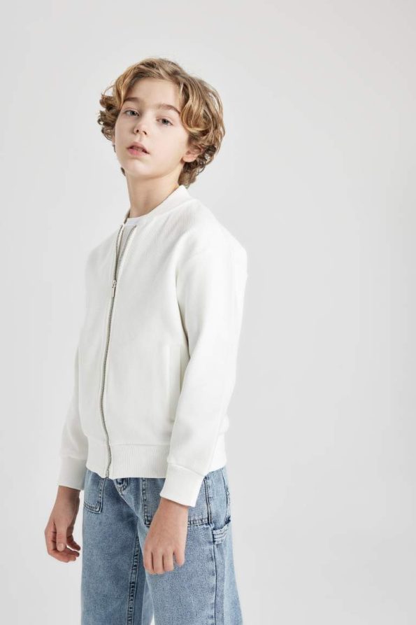Boys' College Style Zip-Up Lightweight Bomber Jacket with Pockets