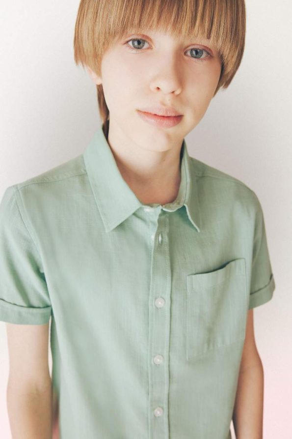Boys' Short Sleeve Basic Polo Shirt in Linen Look
