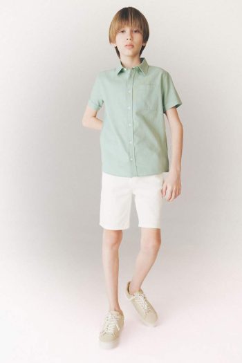 Boys' Short Sleeve Basic Polo Shirt in Linen Look