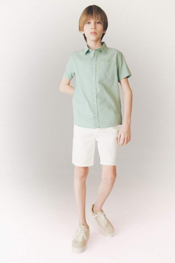 Boys' Short Sleeve Basic Polo Shirt in Linen Look