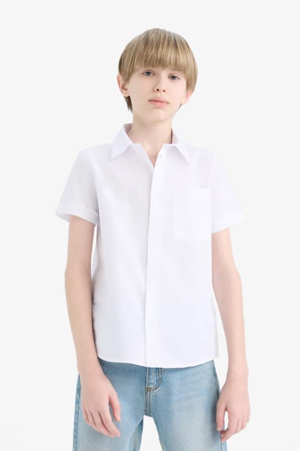 Boys' Short Sleeve Basic Polo Shirt in Linen Look