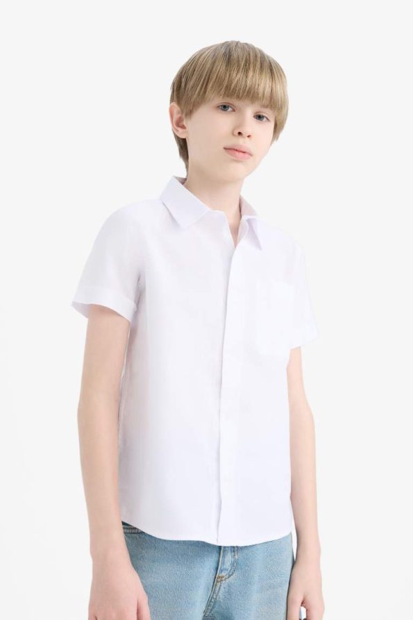 Boys' Short Sleeve Basic Polo Shirt in Linen Look