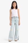 Girls' Wide Leg Distressed Denim Jeans