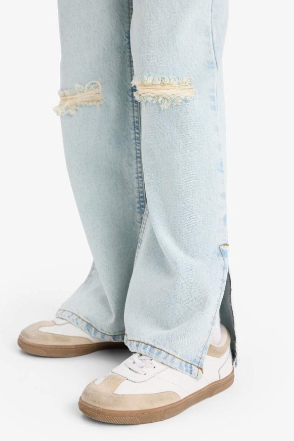 Girls' Wide Leg Distressed Denim Jeans
