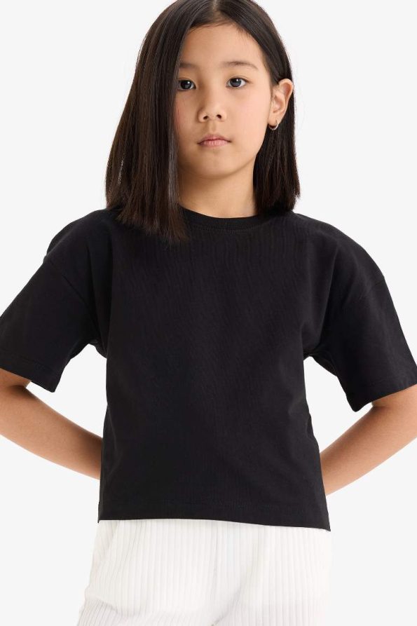 Girls' Relaxed Fit Crew Neck Basic Short Sleeve T-Shirt
