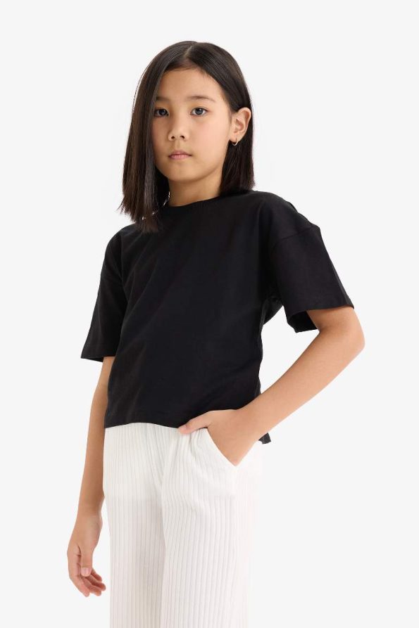 Girls' Relaxed Fit Crew Neck Basic Short Sleeve T-Shirt