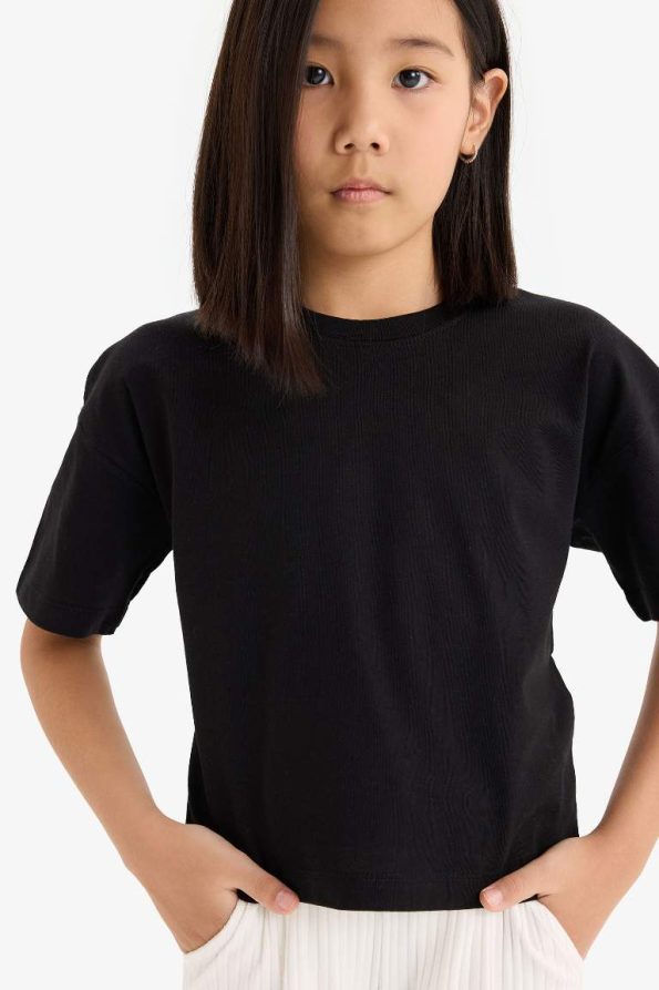 Girls' Relaxed Fit Crew Neck Basic Short Sleeve T-Shirt