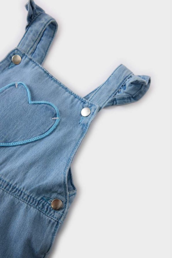 Girl's Heart Print Denim Overall