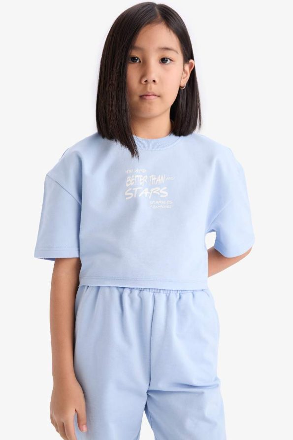 Girls' 2-Piece Set with Printed Short Sleeve T-Shirt and Elastic Waist Jogger Pants