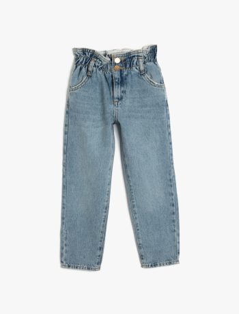 Girls' Cotton Denim Jeans with Button Details and Pockets