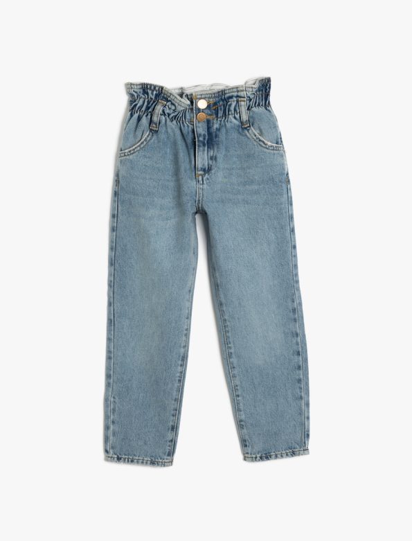 Girls' Cotton Denim Jeans with Button Details and Pockets