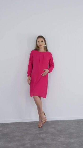 Ishil Pleated Neck Maternity Chiffon Tunic-Dress
