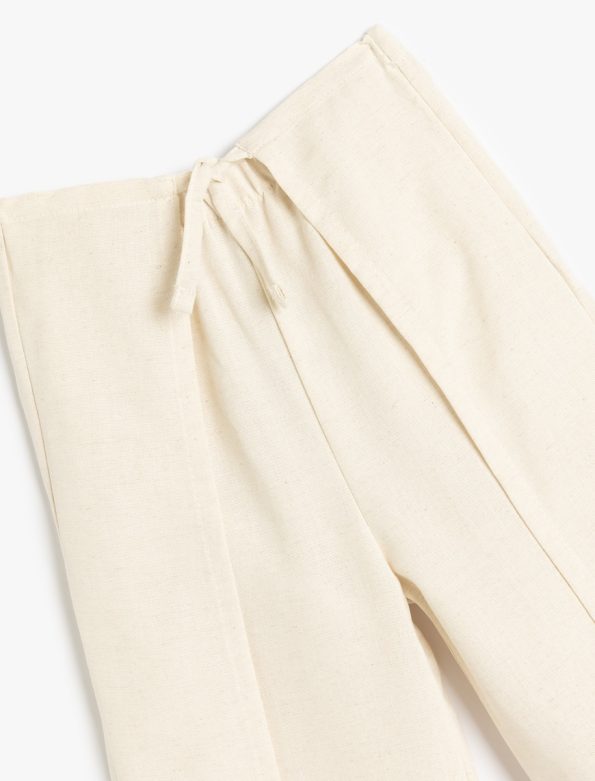 Girls' Drawstring Waist Wide-Leg Trousers in Viscose and Linen Blend