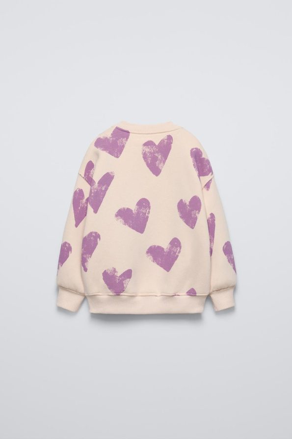 Girls' Cotton Lilac Heart Print Sweatshirt and Leggings Set - Paris Detail