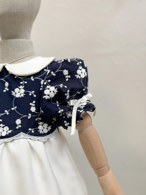 Navy Embossed Flower Dress with 2 Hair Clips