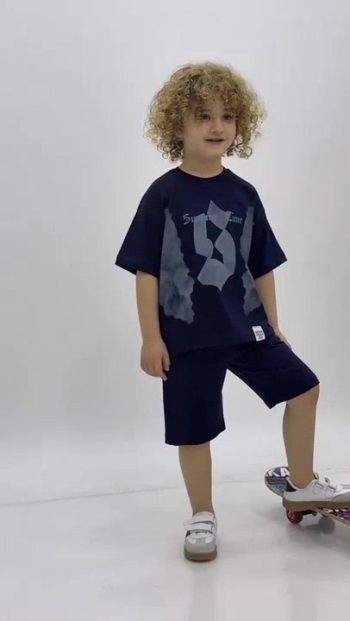 Mixima S Printed Patch Detail Oversized Summer Set for Boys Ages 3-6