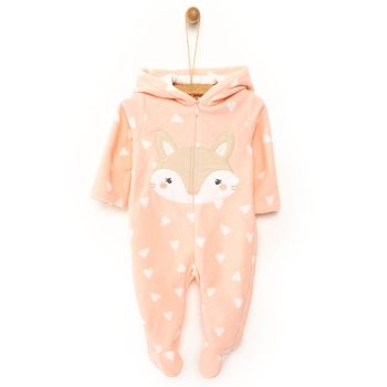Newborn Animal Print Hooded Fleece Romper for Baby Girls