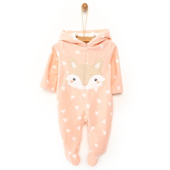 Newborn Animal Print Hooded Fleece Romper for Baby Girls