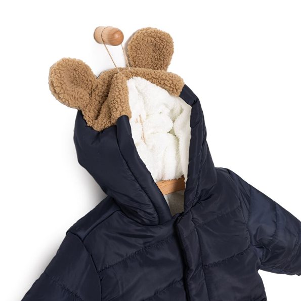 Boys' Basic Quilted Bear Print Crew Neck Long Sleeve Jacket Navy