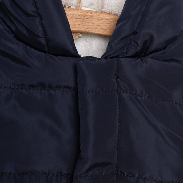 Boys' Basic Quilted Bear Print Crew Neck Long Sleeve Jacket Navy