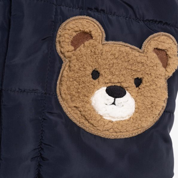 Boys' Basic Quilted Bear Print Crew Neck Long Sleeve Jacket Navy